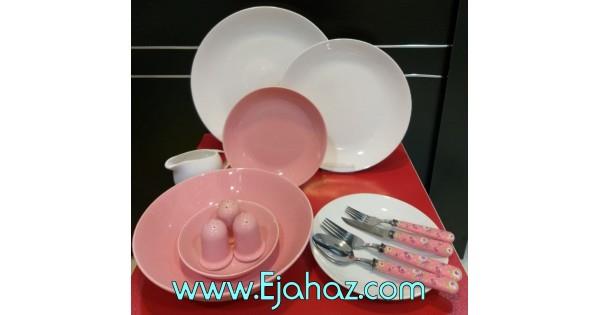 سرویس غذاخوری 30 پارچه چینی سرامیک رنگیصورتی- سفید ترکیبی کلارا رومز